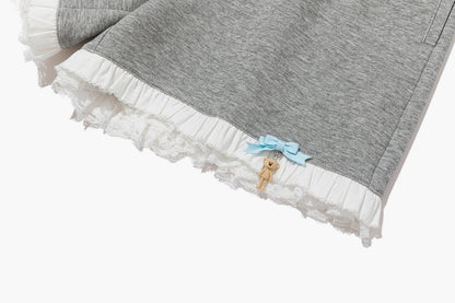 13DE MARZO Lace Trim Crop Sweatpants Grey