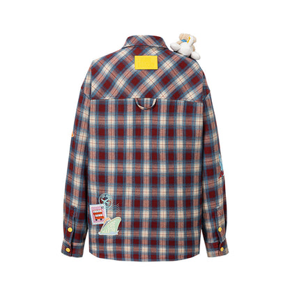 13DE MARZO Flight Bear Badge Check Shirt Red