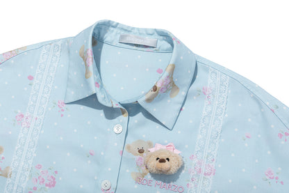 13DE MARZO All-Over Floral Print Shirt Blue