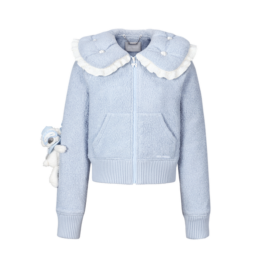 13DE MARZO Nighty Night Bear Cropped Jacket Blue