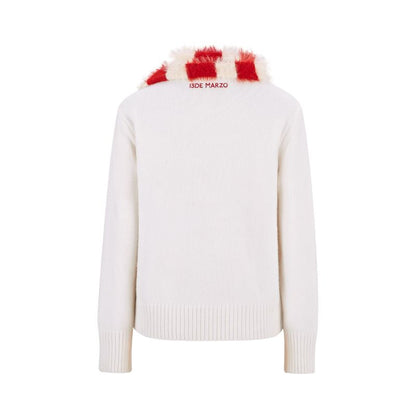 13DE MARZO Bear Thin Scarf Sweater White