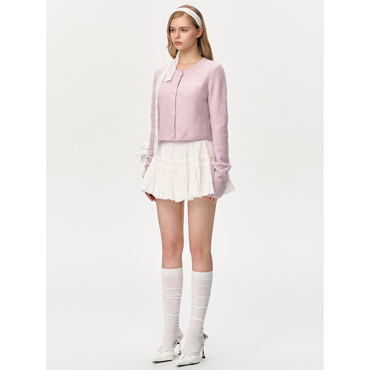 13DE MARZO Doozoo Arm Short Knit Cardigan Pink