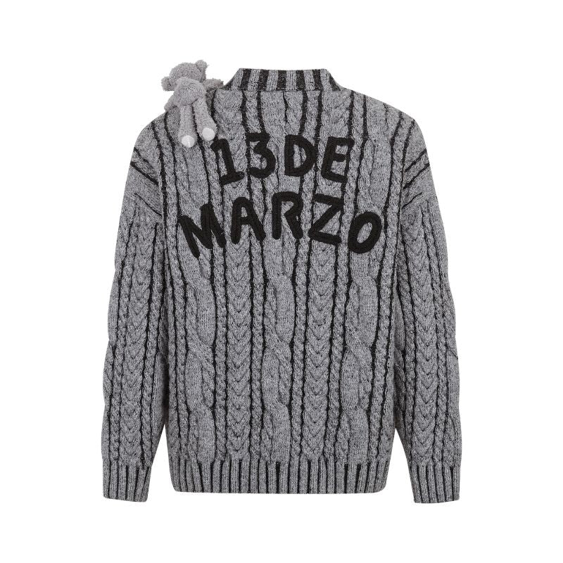 13DE MARZO Bear Yarn Weave Cardigan Dark Grey