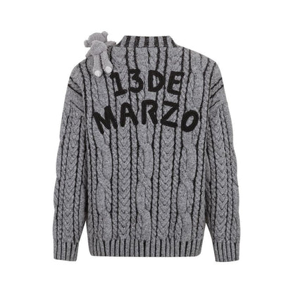 13DE MARZO Bear Yarn Weave Cardigan Dark Grey