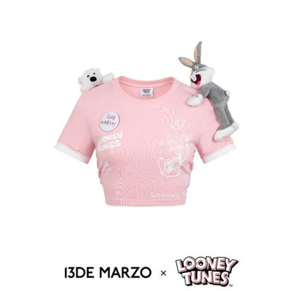 13DE MARZO x LOONEY TUNES Lace Up Half Back Top Pearl Blush