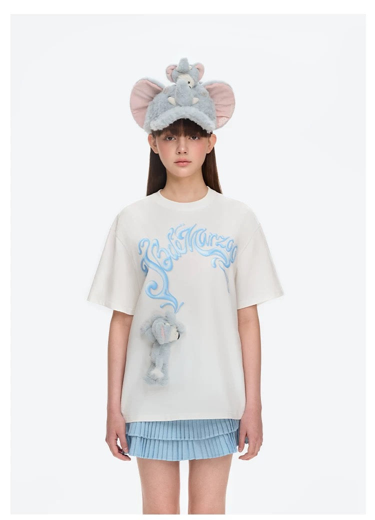 13DE MARZO Elephant Bear Printed T-Shirt White