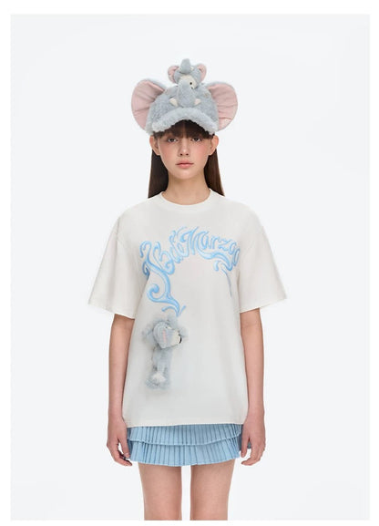 13DE MARZO Elephant Bear Printed T-Shirt White