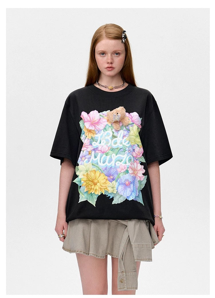 13DE MARZO Butterfly Bush T-shirt Black