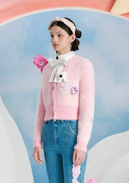 13DE MARZO x CARE BEARS Heart Button Mohair Cardigan Cameo Pink