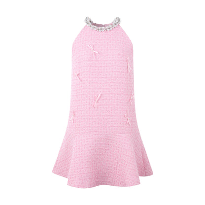 THREE QUARTERS Pink Chambray Pearl Neck Dress