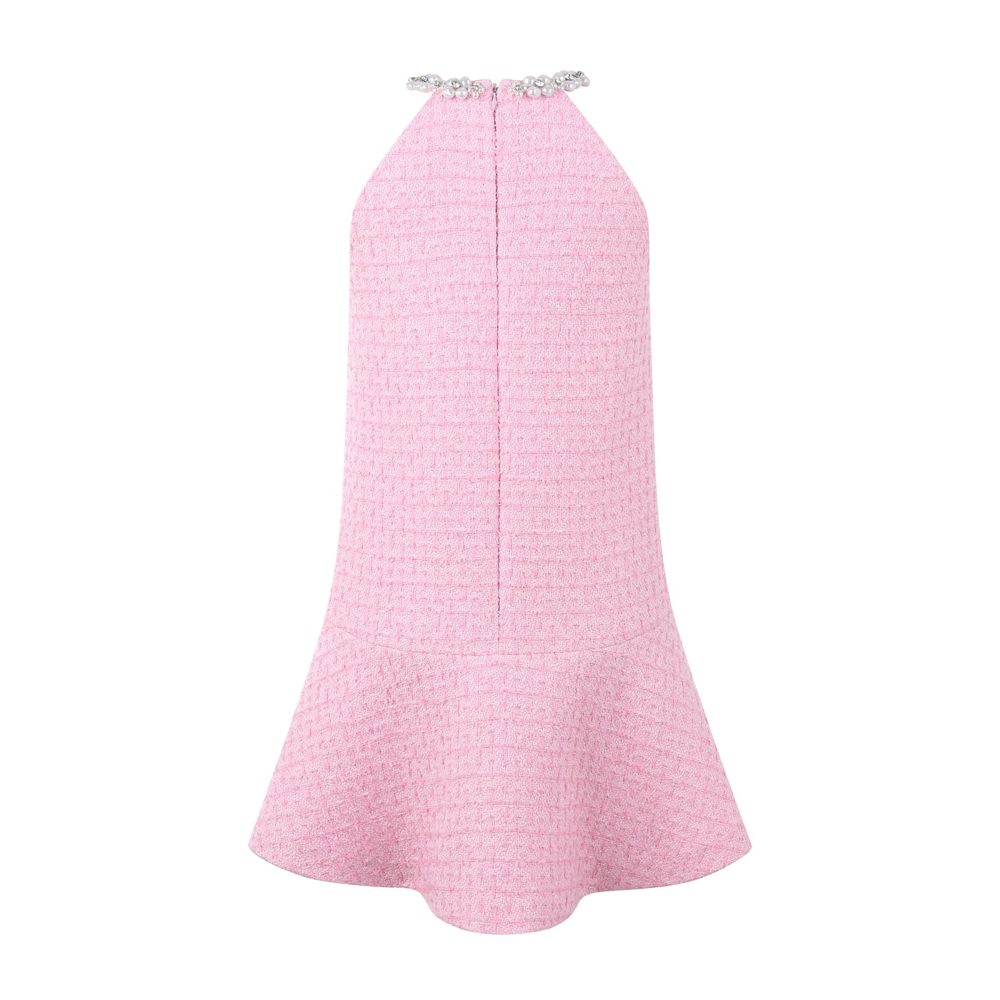 THREE QUARTERS Pink Chambray Pearl Neck Dress