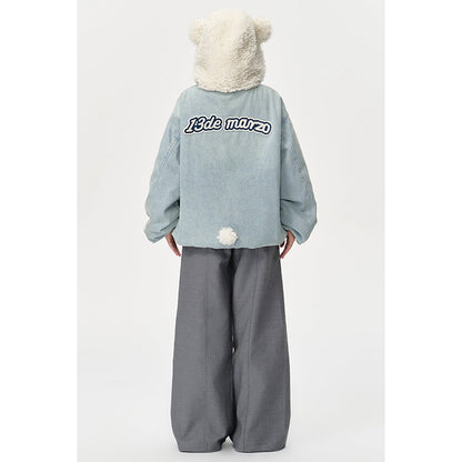 13DE MARZO Bear Set Padded Hoodie Blue