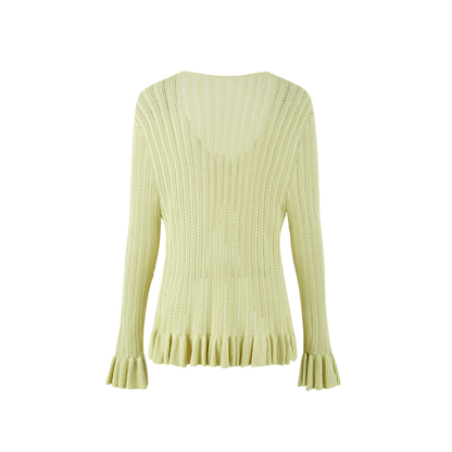 13DE MARZO Floral Lines Hollow Cardigan Green