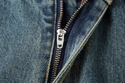 13DE MARZO Ripped Check Wide-Leg Trousers Blue