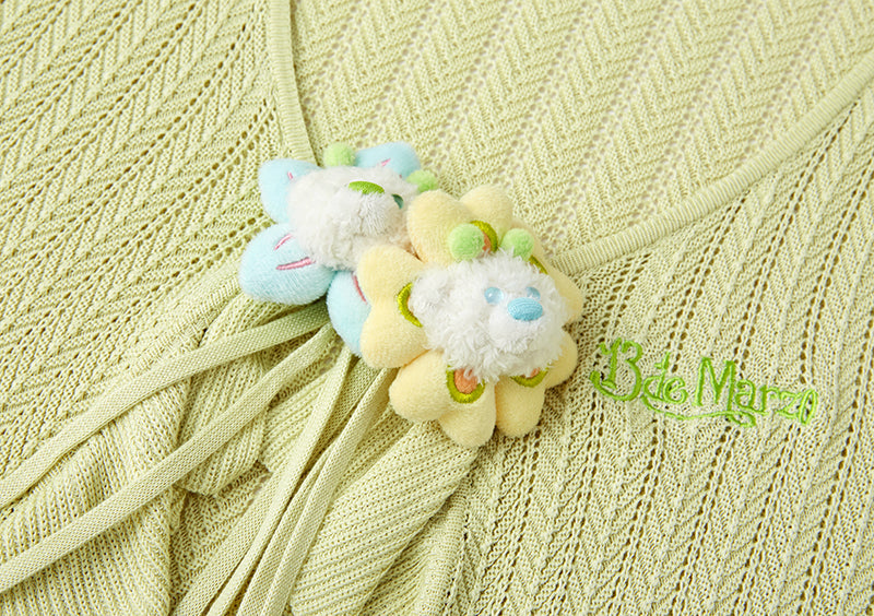 13DE MARZO Floral Lines Hollow Cardigan Green