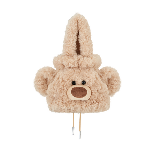 13DE MARZO Bear Face Drawstring Storage Bag Khaki