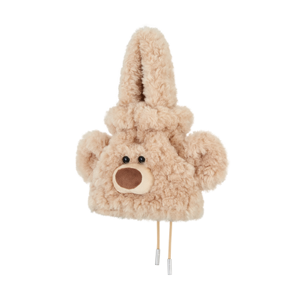13DE MARZO Bear Face Drawstring Storage Bag Khaki