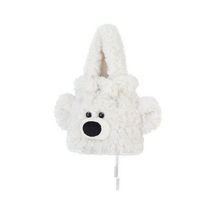 13DE MARZO Bear Face Drawstring Storage Bag White