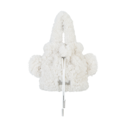13DE MARZO Bear Face Drawstring Storage Bag White