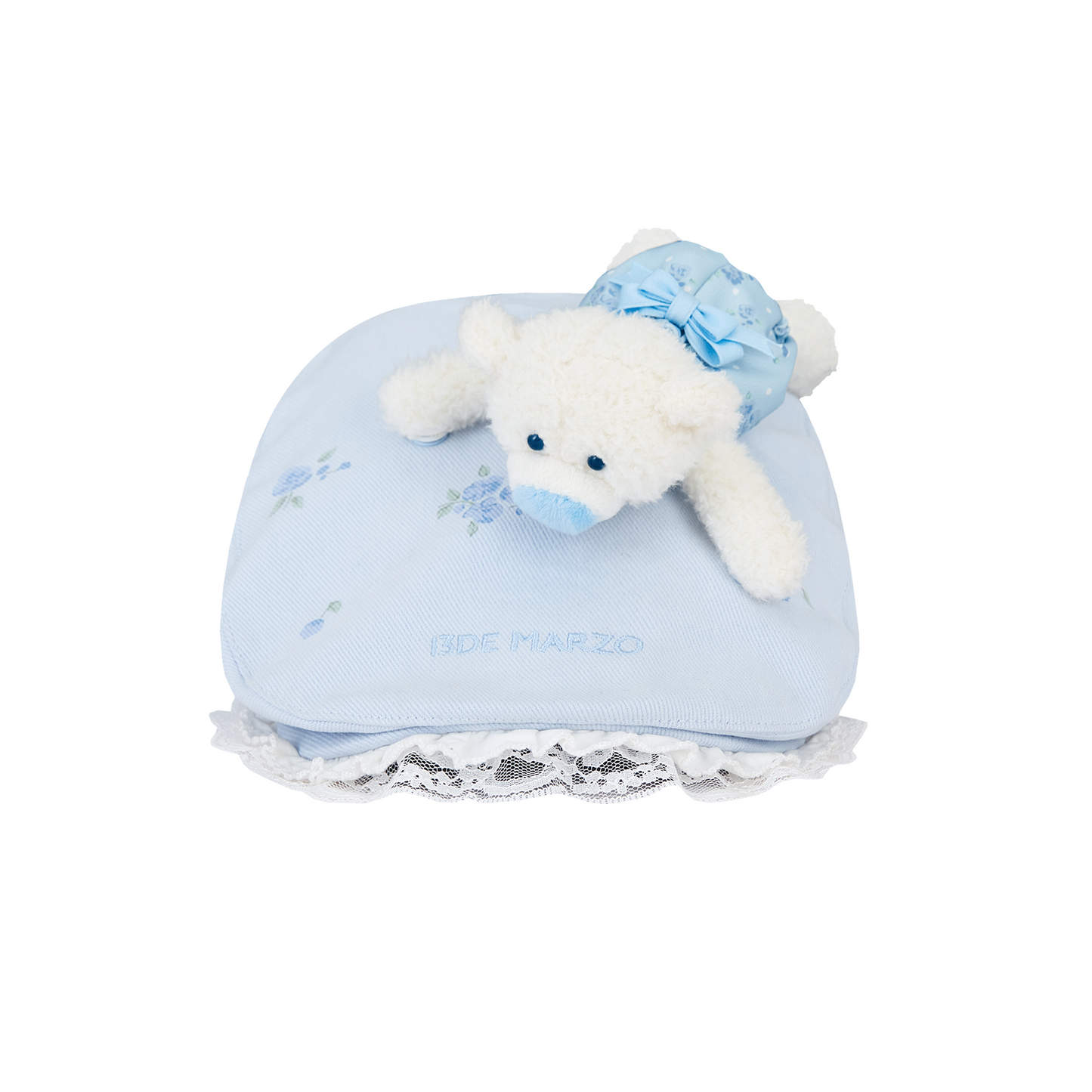 13DE MARZO Embroidered Ruffle Hat Blue