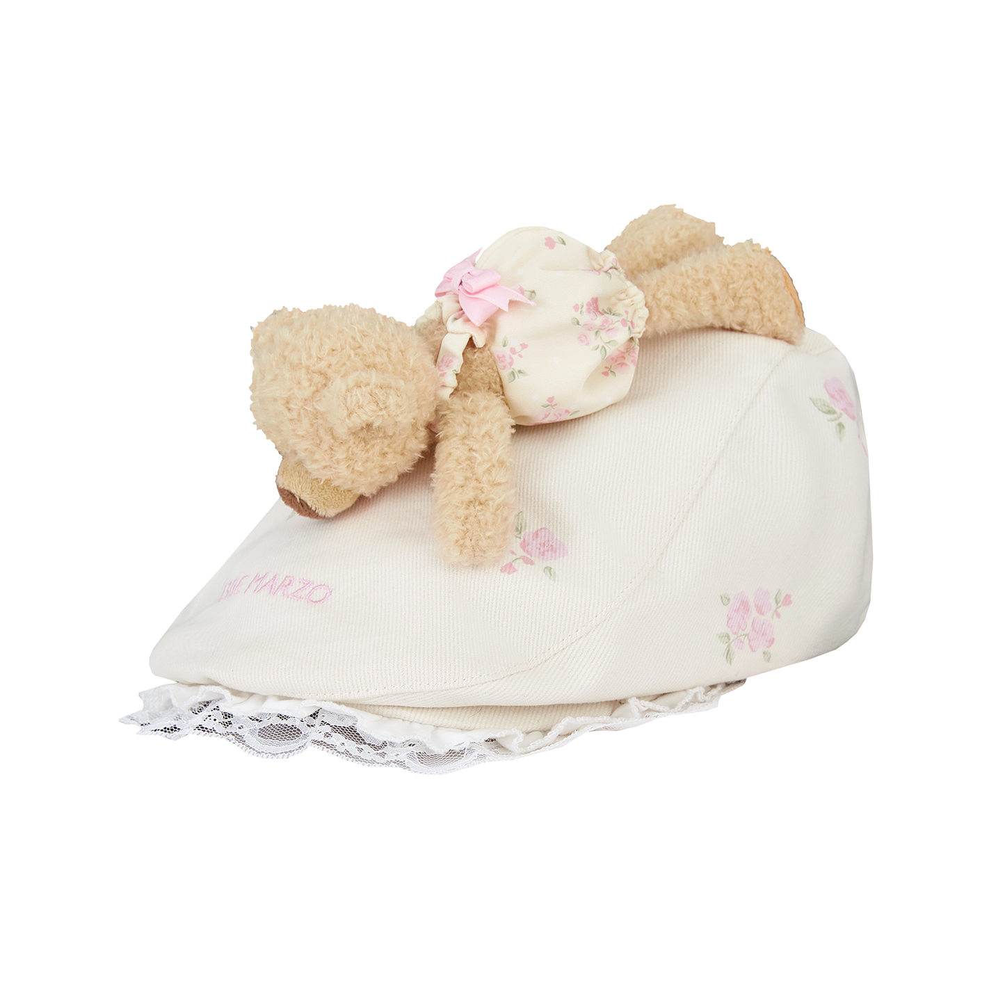 13DE MARZO Embroidered Ruffle Hat Beige