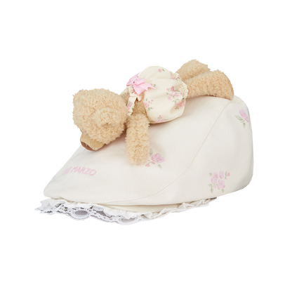 13DE MARZO Embroidered Ruffle Hat Beige