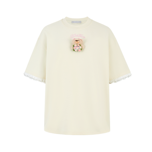 13DE MARZO Bouquet Bear Print T-shirt Yellow