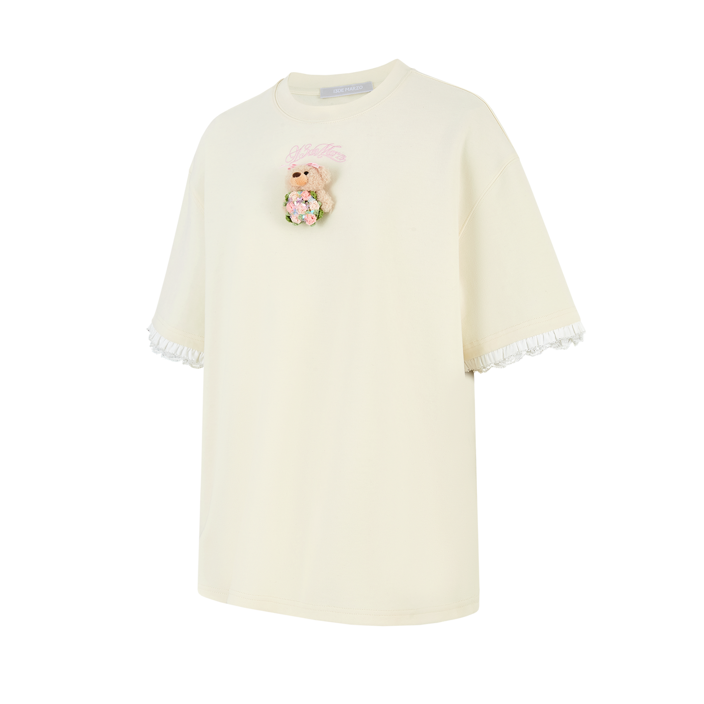 13DE MARZO Bouquet Bear Print T-shirt Yellow