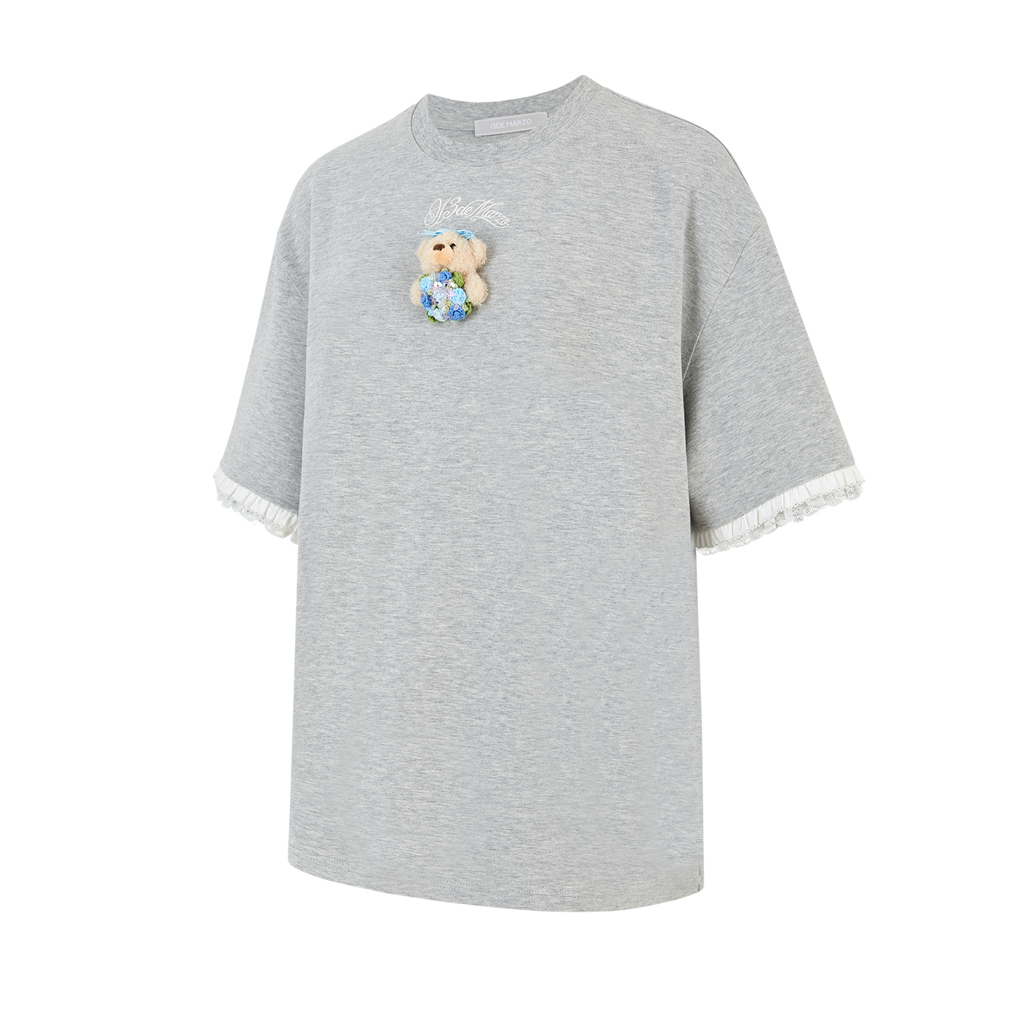 13DE MARZO Bouquet Bear Print T-shirt Grey