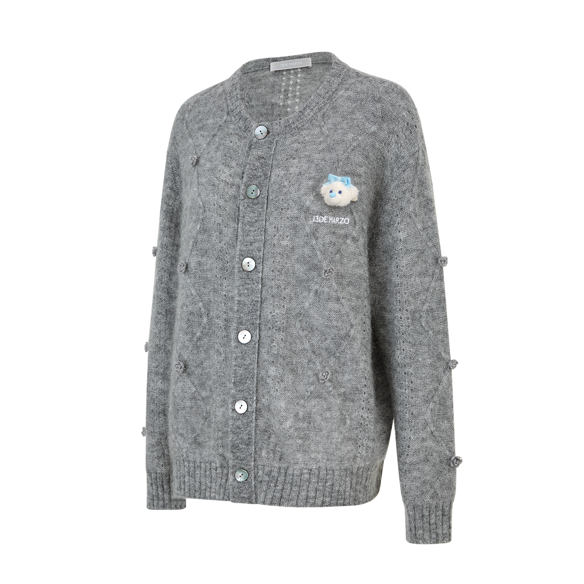 13DE MARZO Semi-Sheer Floral Cardigan Grey