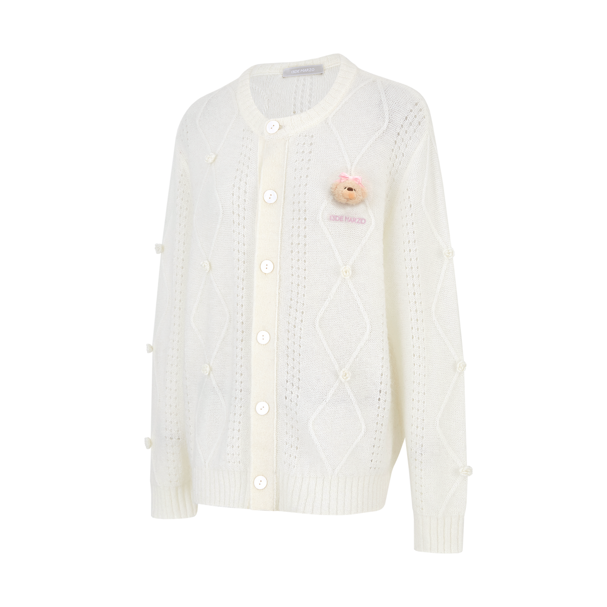 13DE MARZO Semi-Sheer Floral Cardigan White