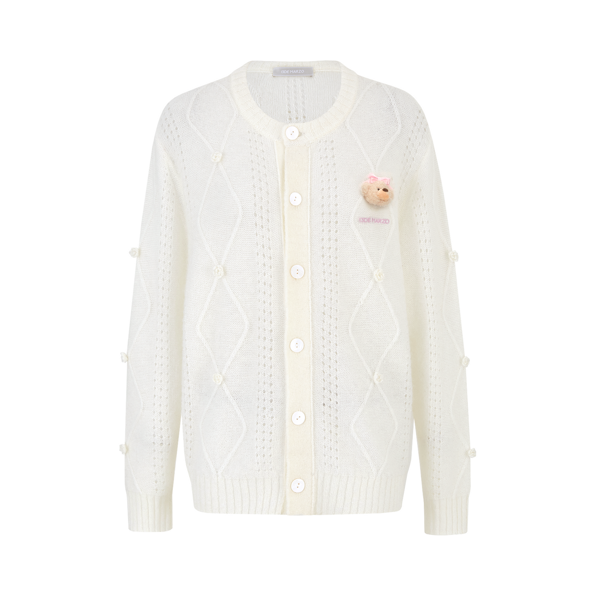 13DE MARZO Semi-Sheer Floral Cardigan White
