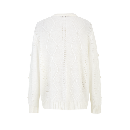 13DE MARZO Semi-Sheer Floral Cardigan White