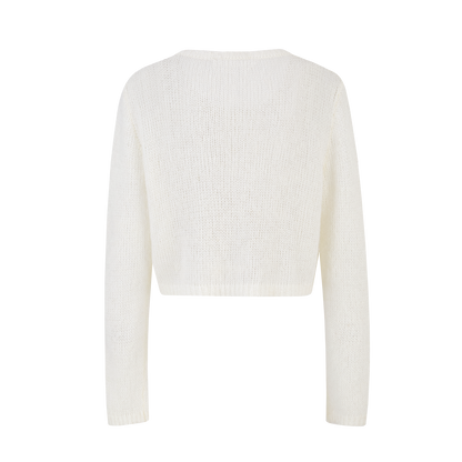 13DE MARZO Floral Bear Print Lazy Style Knitted Cardigan White