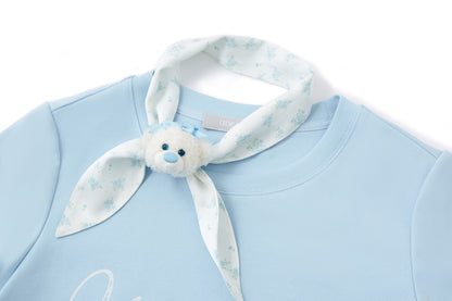 13DE MARZO Cross-Over Collar Button-Strap T-shirt Blue