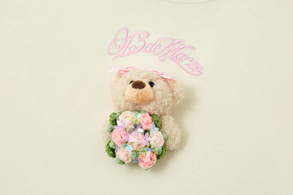 13DE MARZO Bouquet Bear Print T-shirt Yellow