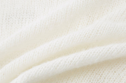 13DE MARZO Floral Bear Print Lazy Style Knitted Cardigan White