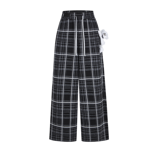 13DE MARZO Knit Jacquard Plaid Pants Black