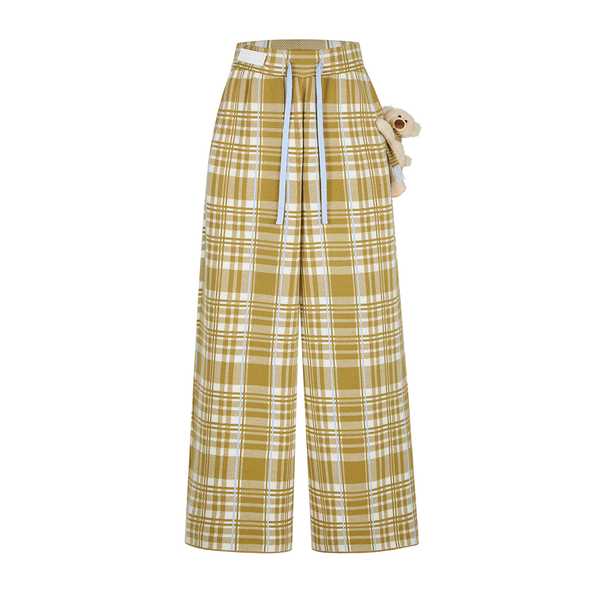 13DE MARZO Knit Jacquard Plaid Pants Yellow