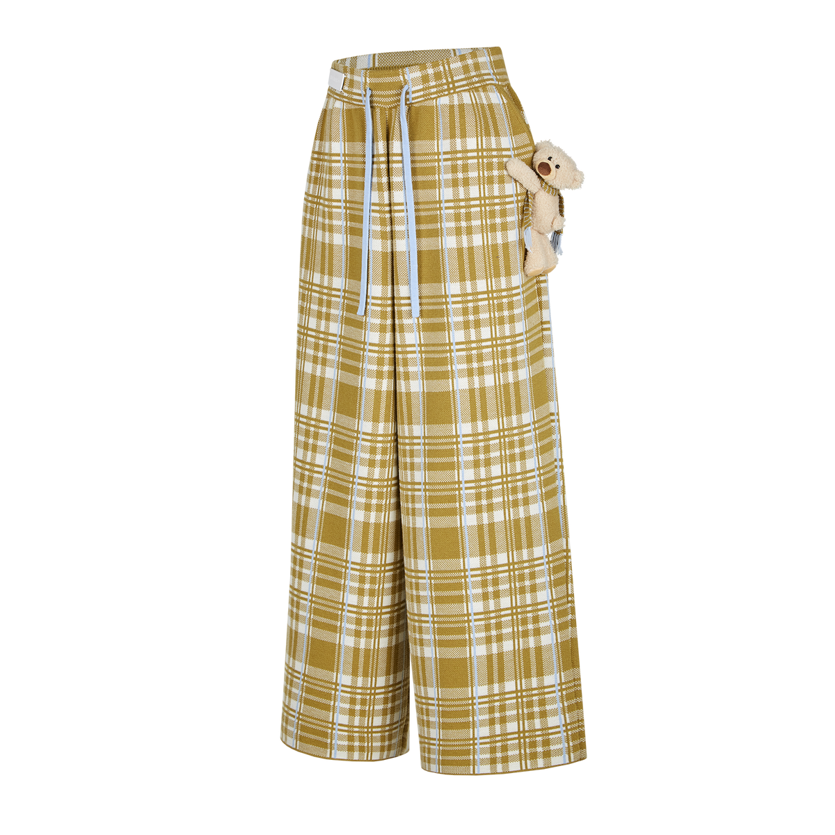13DE MARZO Knit Jacquard Plaid Pants Yellow