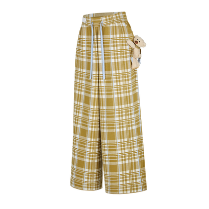 13DE MARZO Knit Jacquard Plaid Pants Yellow