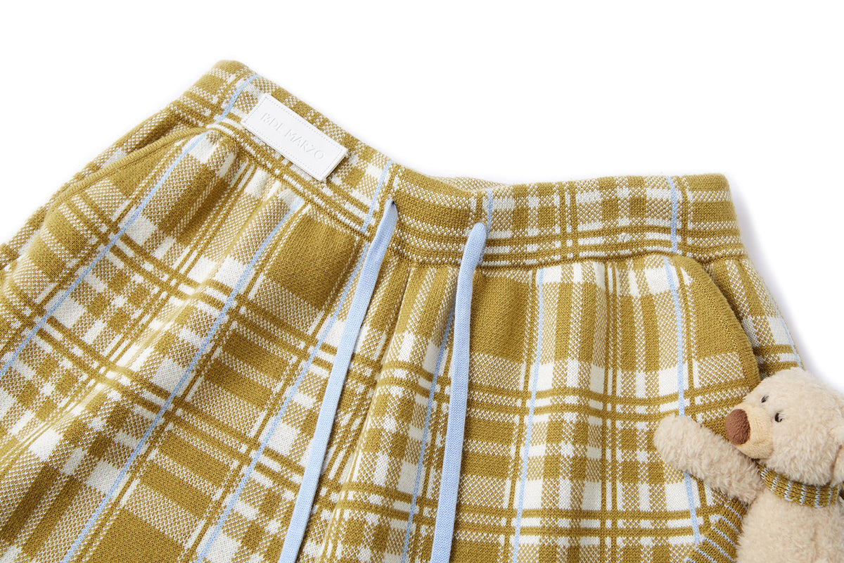 13DE MARZO Knit Jacquard Plaid Pants Yellow