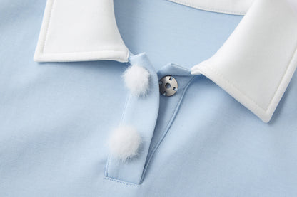 13DE MARZO Snow Bear Polo Stripe Knit Top Blue