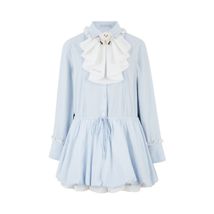 13DE MARZO Smocked Bouquet Sleeve Long Dress Blue