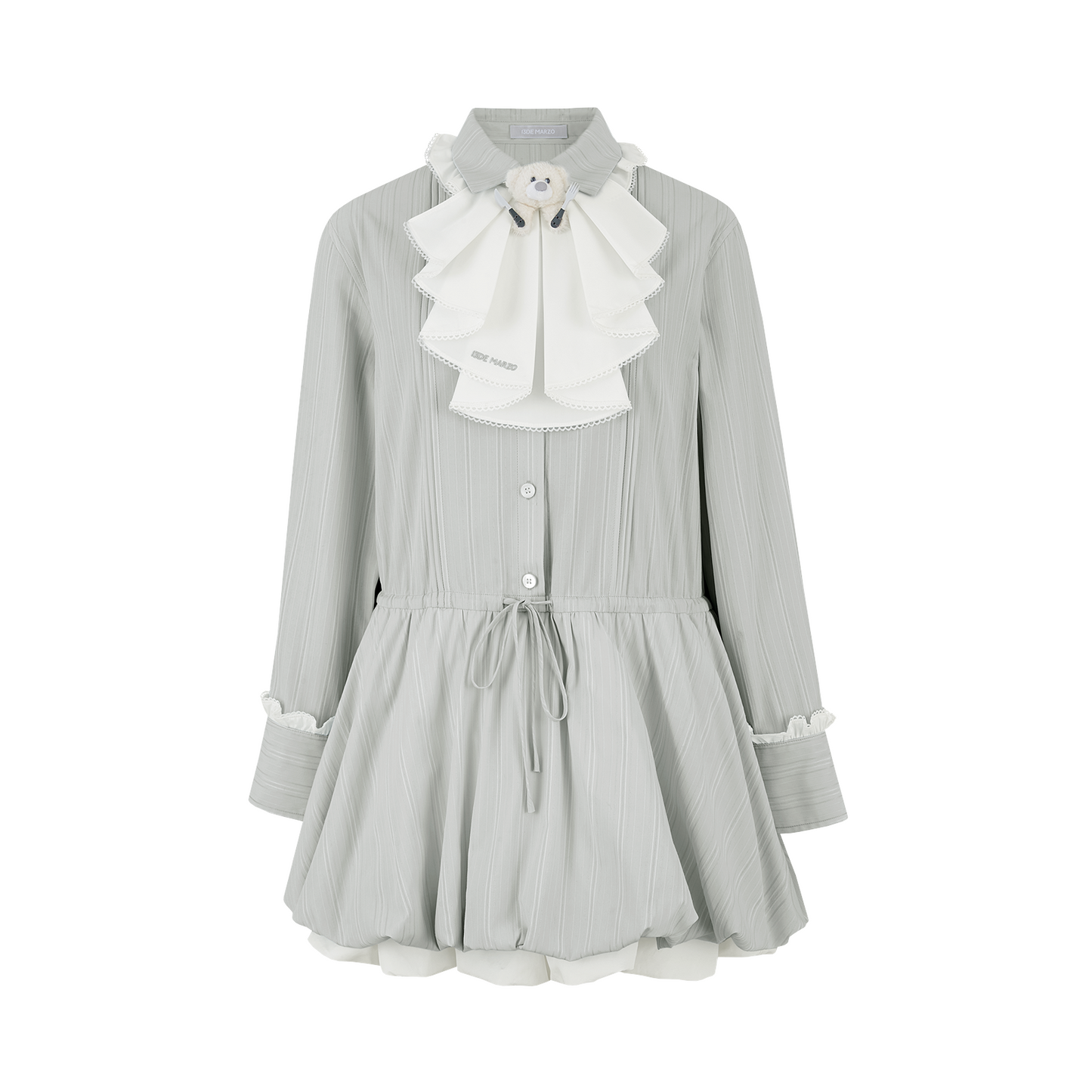 13DE MARZO Smocked Bouquet Sleeve Long Dress Grey