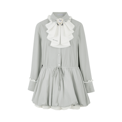 13DE MARZO Smocked Bouquet Sleeve Long Dress Grey