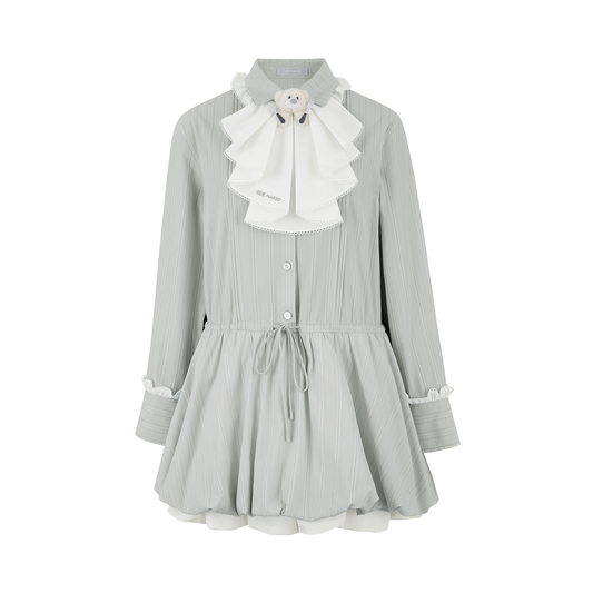 13DE MARZO Smocked Bouquet Sleeve Long Dress Grey