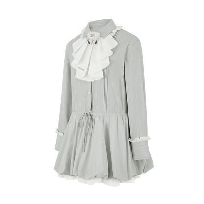 13DE MARZO Smocked Bouquet Sleeve Long Dress Grey