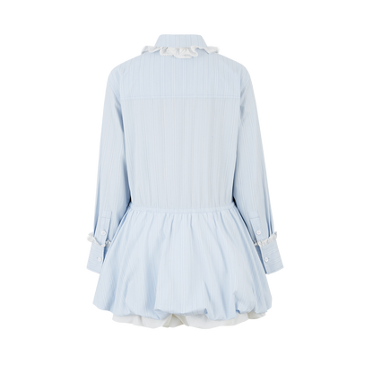 13DE MARZO Smocked Bouquet Sleeve Long Dress Blue