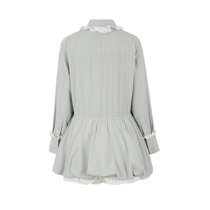 13DE MARZO Smocked Bouquet Sleeve Long Dress Grey